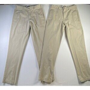 2 Pair Bundle Lot Lands End Traditional Fit Men's Khaki Chino Pants 31 W x 34 L